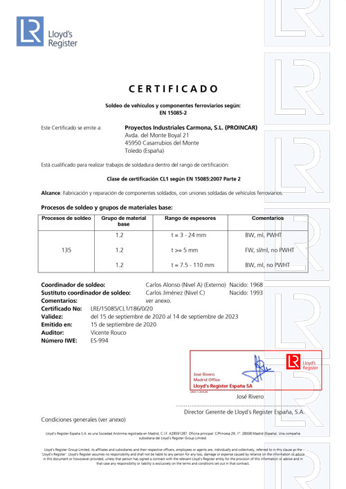 Certificados caldereria industrial