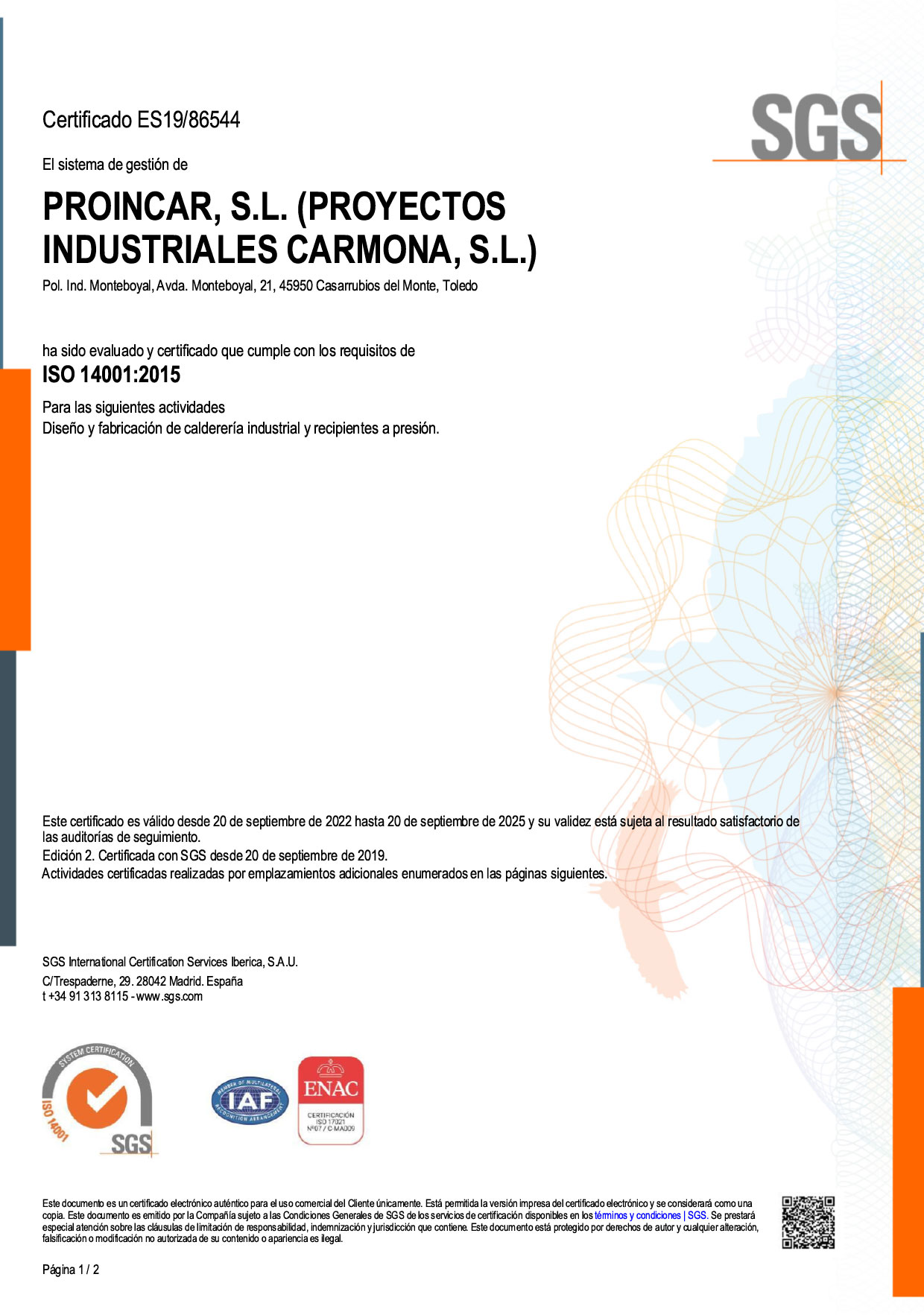 certificado iso14001 2022 caldereria industrial